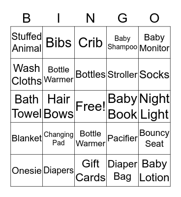 Dilsey & Bart's Baby Shower Bingo Card