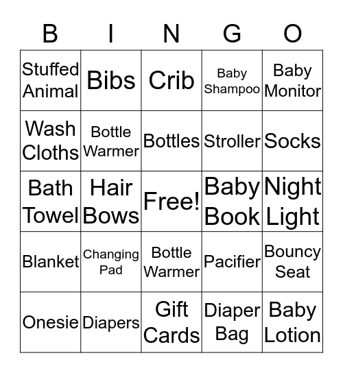 Dilsey & Bart's Baby Shower Bingo Card