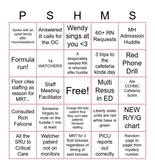 PSHM Fiscal Year 2026/27 Bingo Card