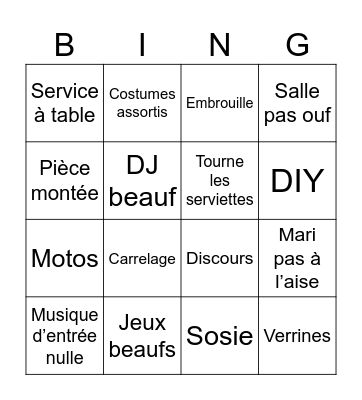 Mariage Bingo Card