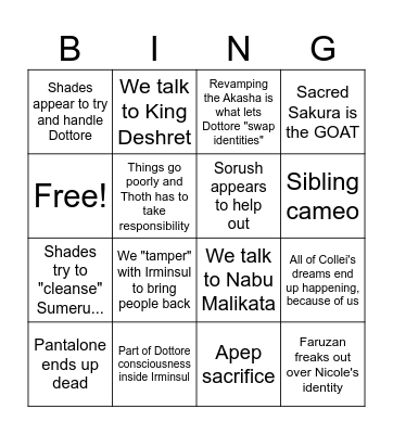 Act X Bingo Card
