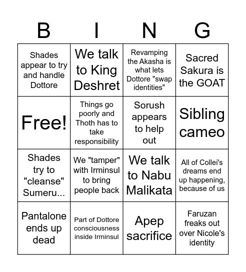 Act X Bingo Card