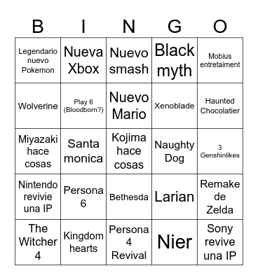 No E3 Bingo Card