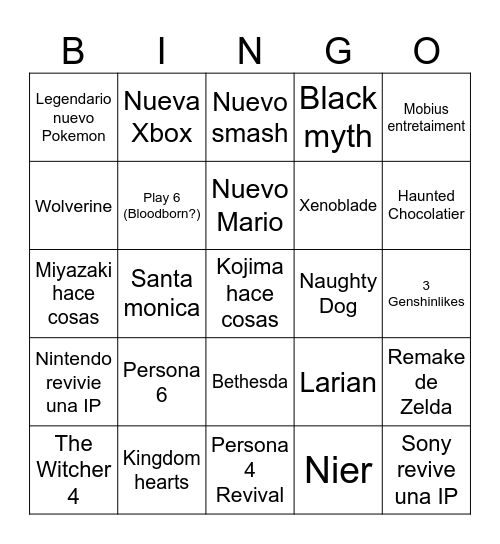 No E3 Bingo Card