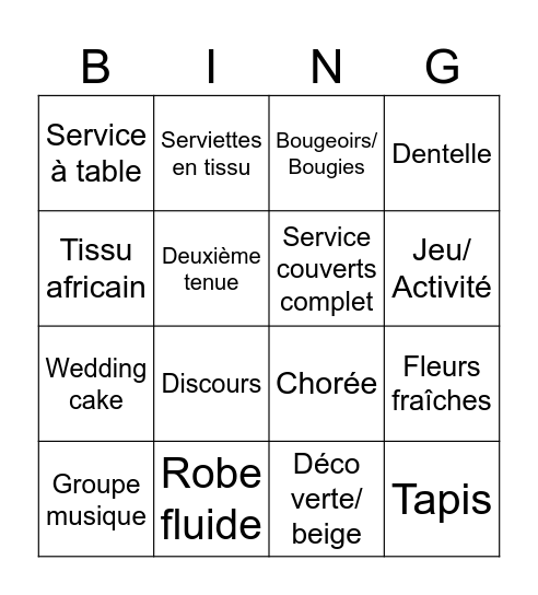 Mariage Noémie et Théo Bingo Card
