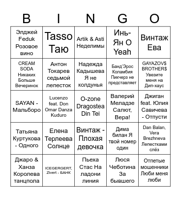 Музыкальное бинго! Bingo Card