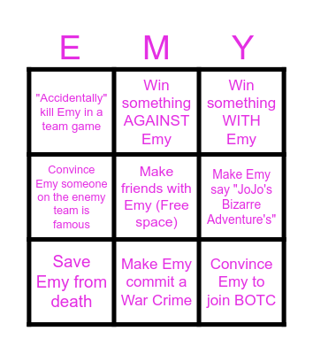 Emy Challenge Board Bingo Card