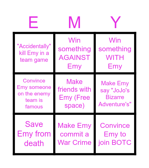 Emy Challenge Board Bingo Card