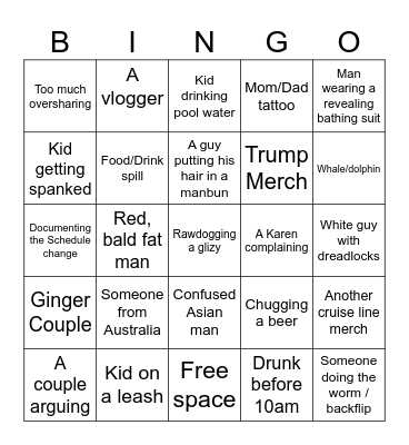 Cruise Bingo Card