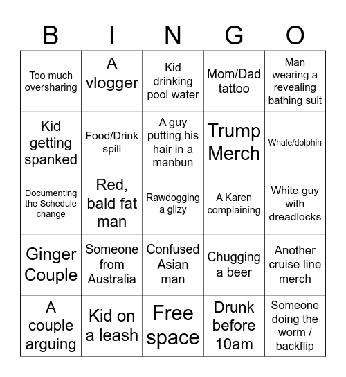 Cruise Bingo Card