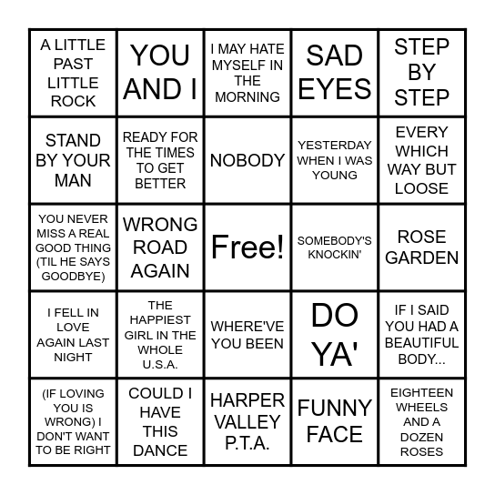 CRYSTAL GAYLE RADIO Bingo Card