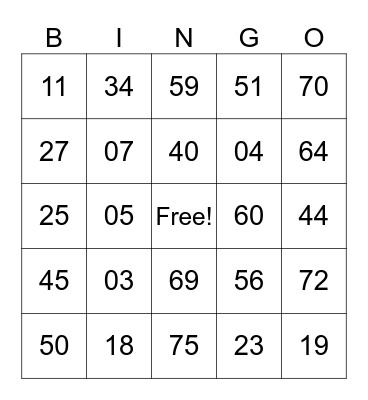 Untitled Bingo Card