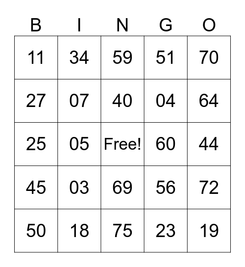 Untitled Bingo Card