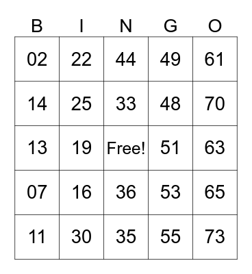 Untitled Bingo Card