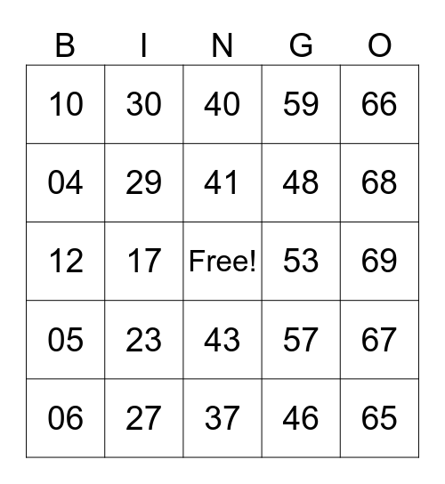 Untitled Bingo Card