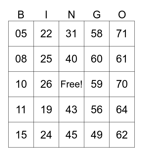 Untitled Bingo Card