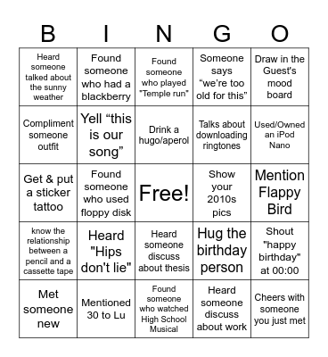 Bday Bingo Card