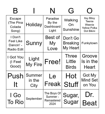 Summerhits: terug in de tijd Bingo Card