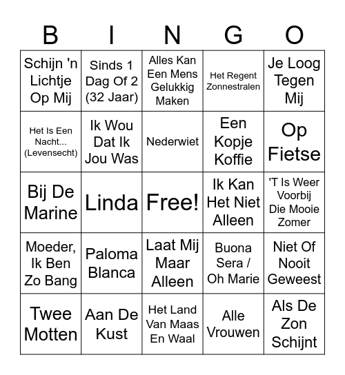 Summerhits: Nederlandstalig Bingo Card