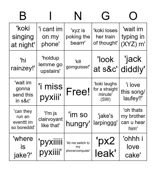 Koki Bingo!!! Bingo Card