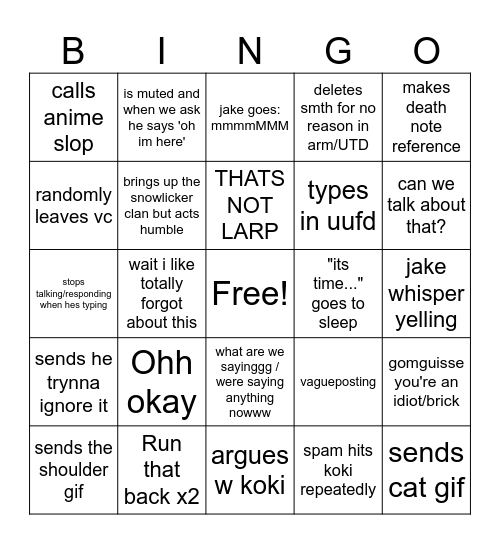 Snowlick Bingo Card