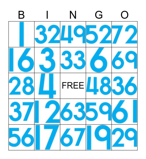 Numbers 1-75 Bingo Card