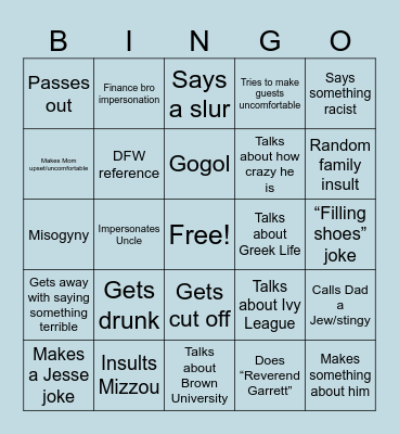 Garrett Bingo Card