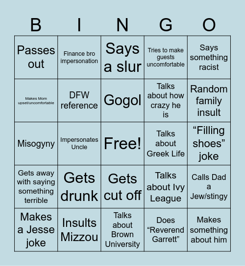 Garrett Bingo Card