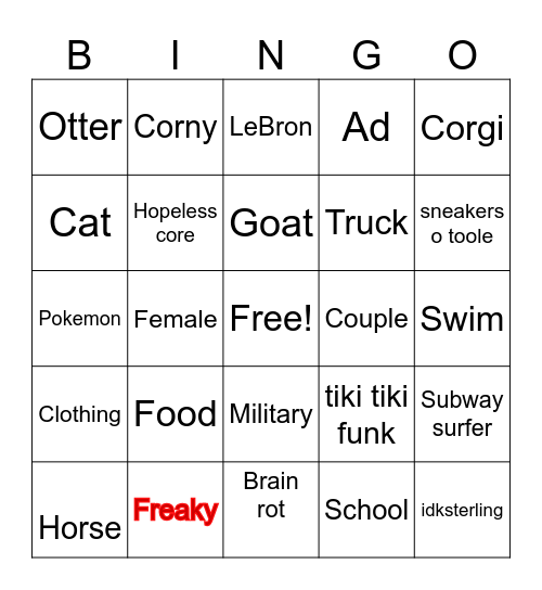 Tiktok Bingo Card