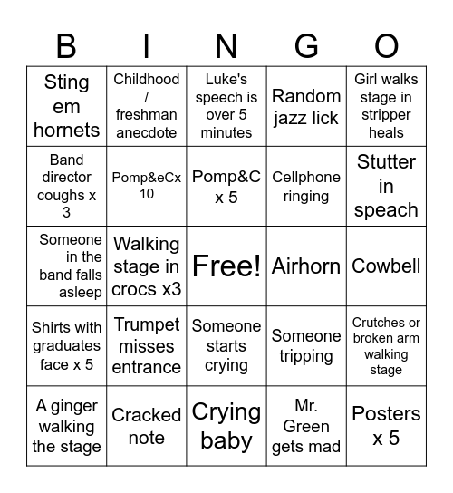 Grad Bingo Card