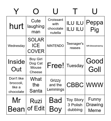 YouTube  Bingo Card