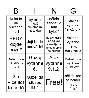 Bingo maturitka Bingo Card