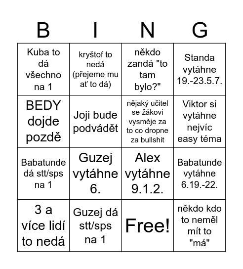 Bingo maturitka Bingo Card