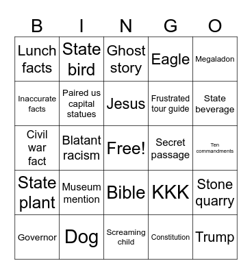 NC Capitol Tour Bingo Card