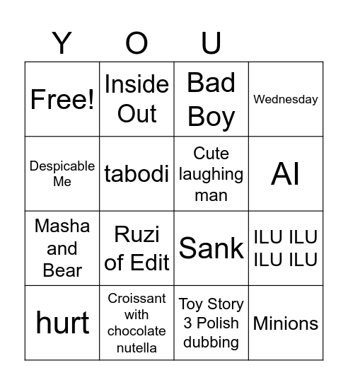 YouTube  Bingo Card