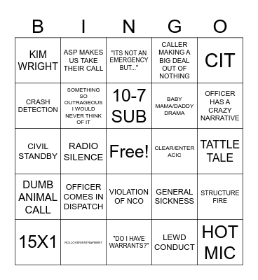 DISPATCH Bingo Card