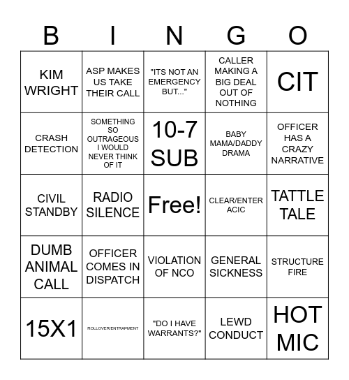 DISPATCH Bingo Card