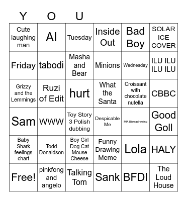 YouTube  Bingo Card