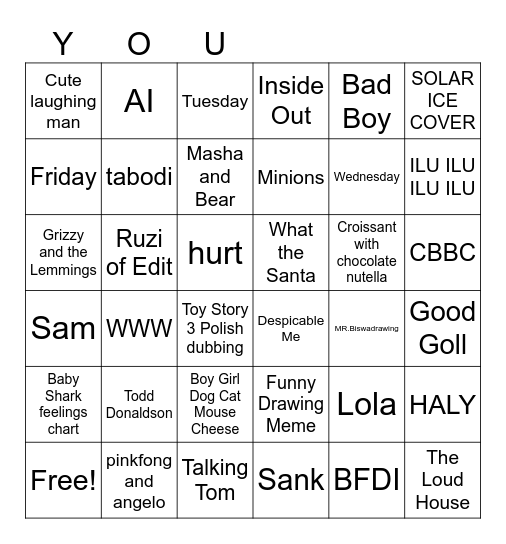 YouTube  Bingo Card