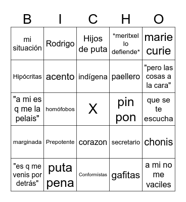 Alfonso BICHO Bingo Card