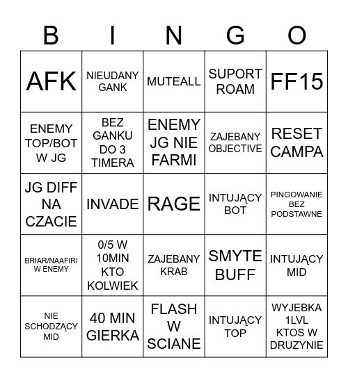 LOL TAKASHII Bingo Card