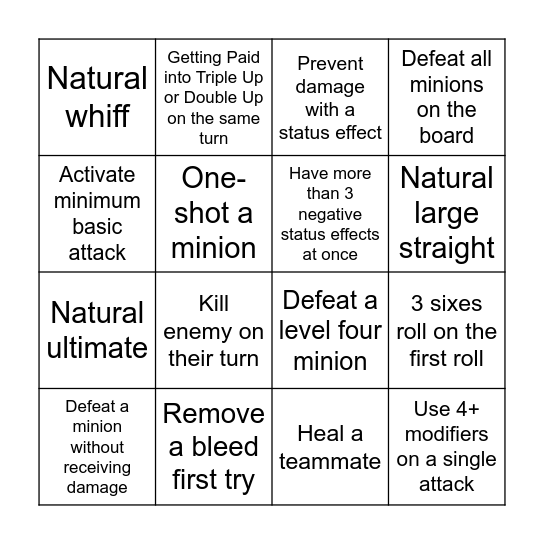 DTA Bingo Card