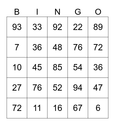 Untitled Bingo Card
