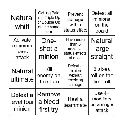 DTA Bingo Card