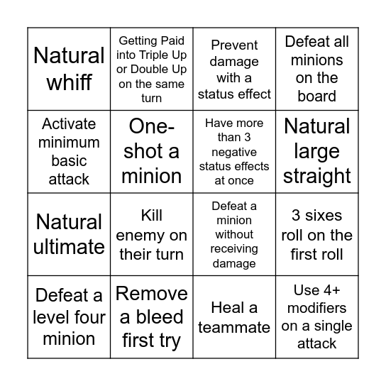 DTA Bingo Card