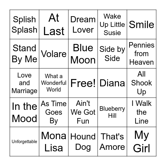 Music Bingo Card