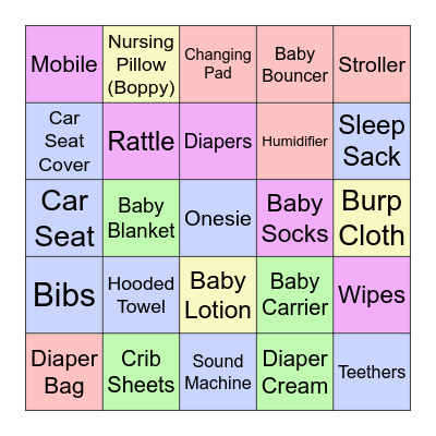 Emily's Baby Shower Bingo Card