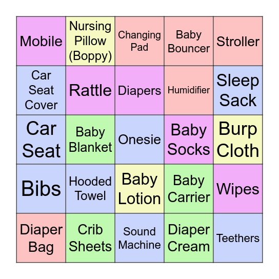 Emily's Baby Shower Bingo Card