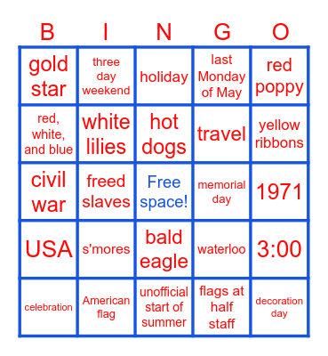 memorial day bingo Card