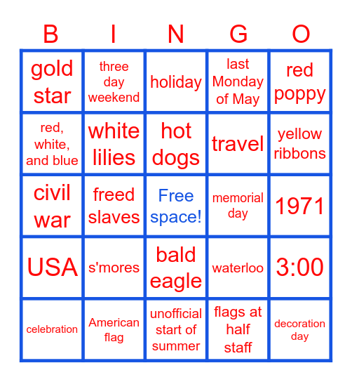 memorial day bingo Card